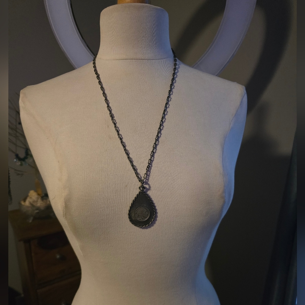 Vintage Sarah Coventry "Indian Head" Pendant Necklace